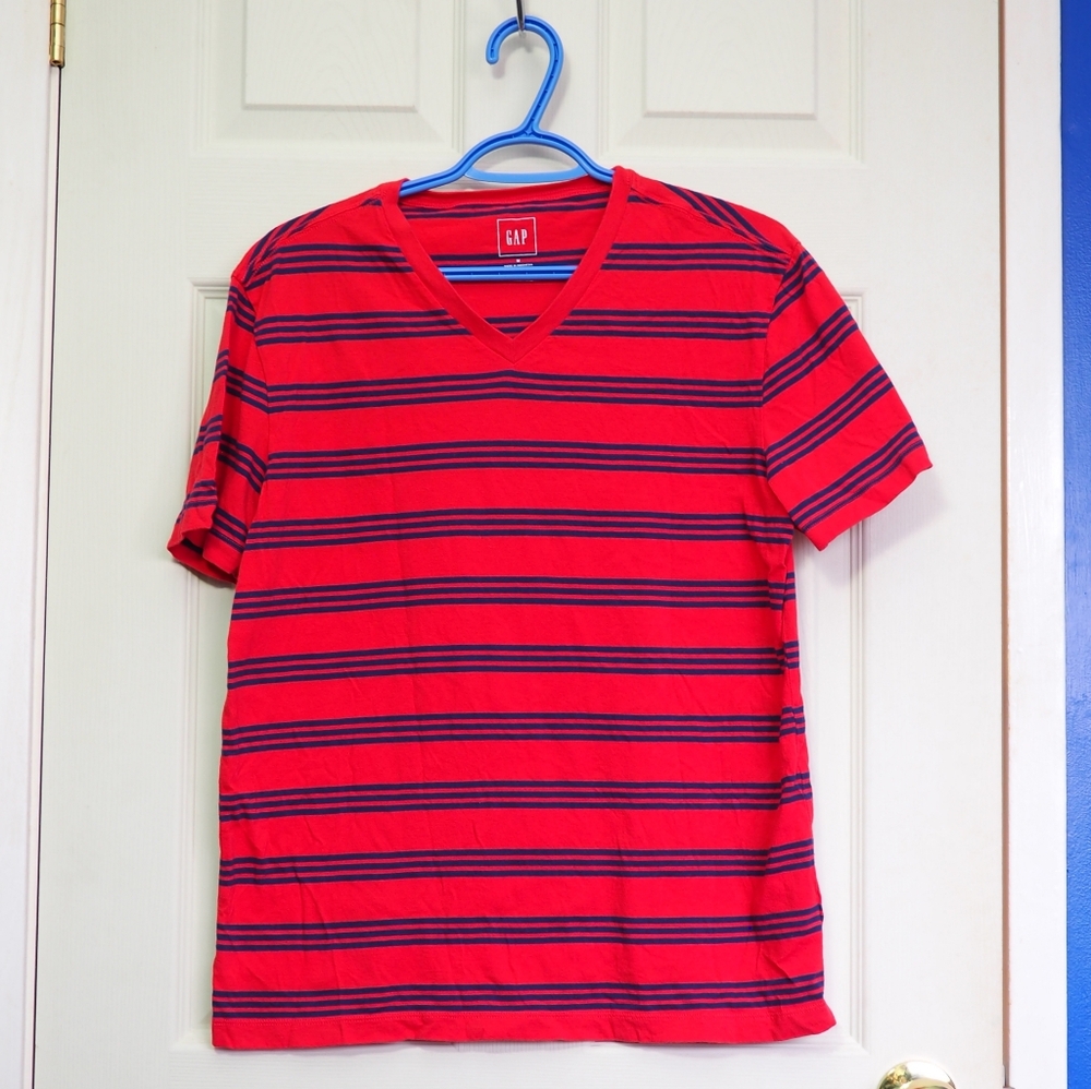 GAP Vivid Red and Navy Striped Tee